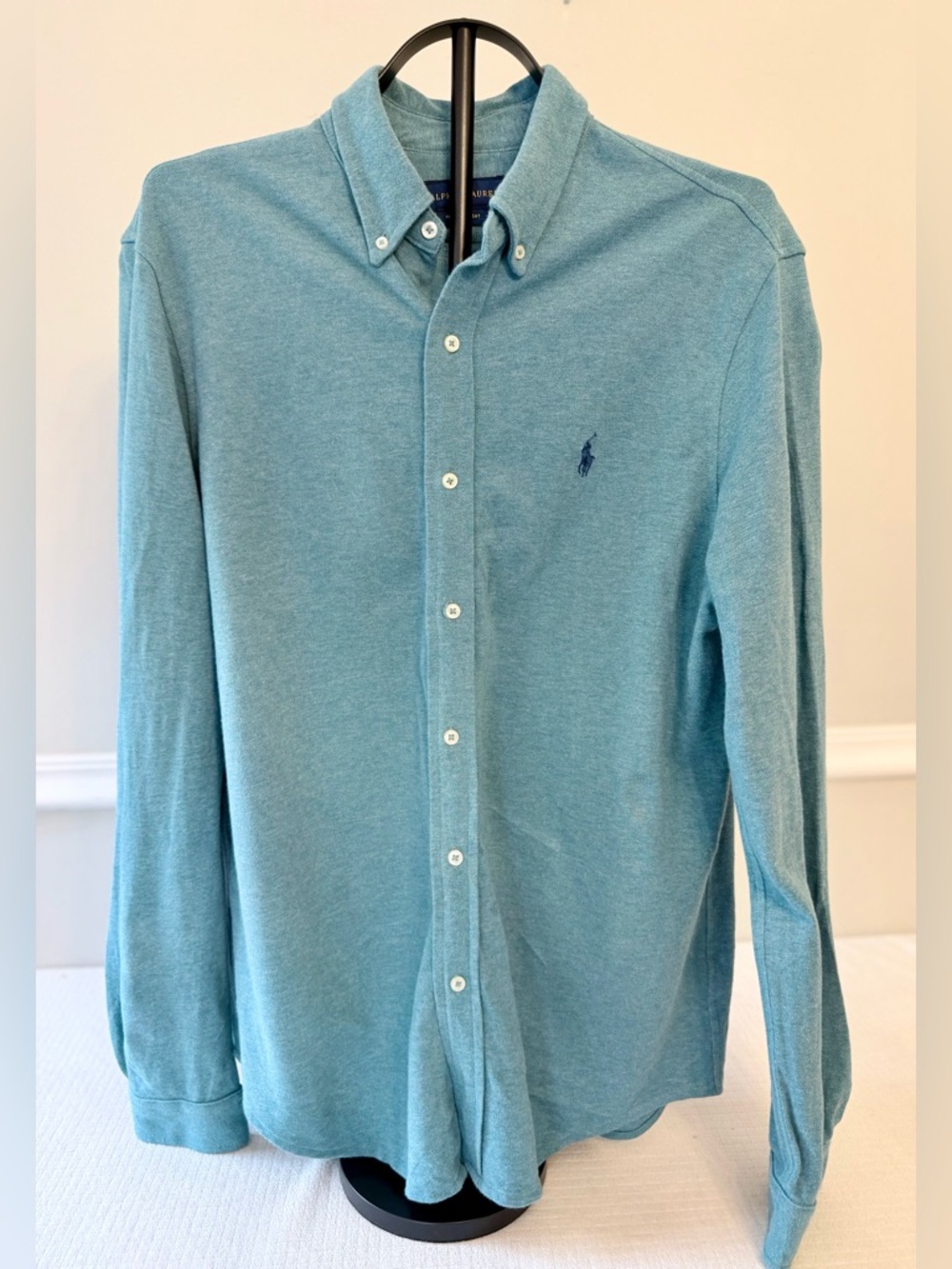 Ralph Lauren Men’s Button Down Collared Shirt Teal Cotton Size L Work Leisure